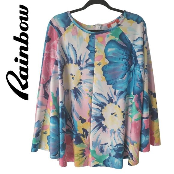 RAINBOW Colorful Watercolor Floral Cape Poncho One-Size OS - Picture 1 of 5